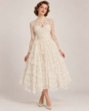 Vintage 1950s Corrine Original Ivory Lace Wedding Dress Bolero XS